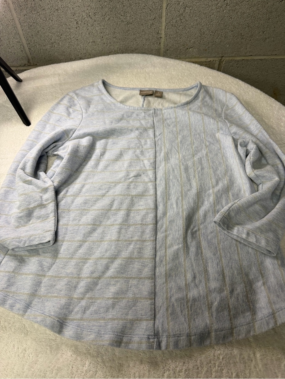 Chicos size 1 Light Blue Striped Pullover Sweater with silver sparkle accents - Picture 1 of 6